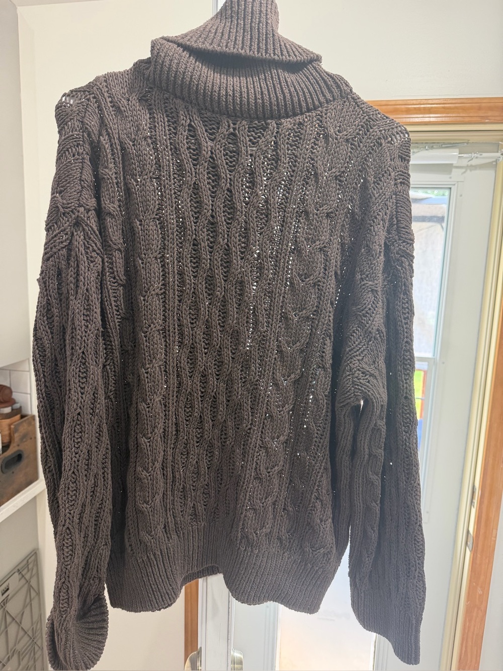 Pilcro Women's Dark Brown Cable-Knit Turtleneck Sweater